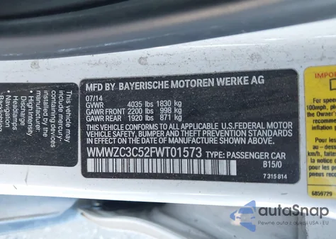 2015 Mini Countryman Cooper S from USA, damaged, VIN WMWZC3C52FWT01573